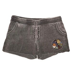 Lace-Up Sweatshorts W/ Peace Sign Patch
